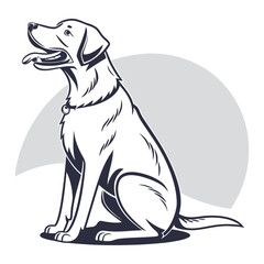 Fototapeta premium black and white dog vector illustration retriever, Detailed Sitting Dog Illustration – Black and White Pet Silhouette with Collar