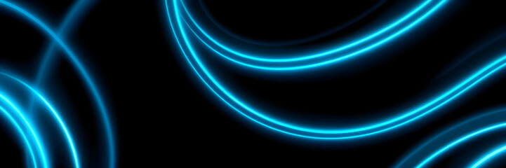 Dark abstract background with blue neon glowing lines. Bold neon blue light trails on a dark surface, creating a striking and futuristic effect. Perfect for tech, digital design themes