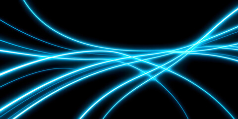 Dark abstract background with red neon glowing lines. Bold neon blue light trails on a dark surface, creating a striking and futuristic effect. Perfect for tech, digital design themes