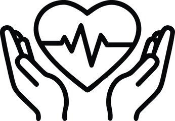 Hands Holding Heart with EKG Line - Health & Cardiology Care Icon
