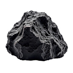 Lava rock black textured isolated, Volcanic geology element, Rough natural object, Organic stone detail, Earthy mineral surface