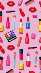 An animated whimsical, brightly colored wallpaper featuring tiny red and pink lipsticks