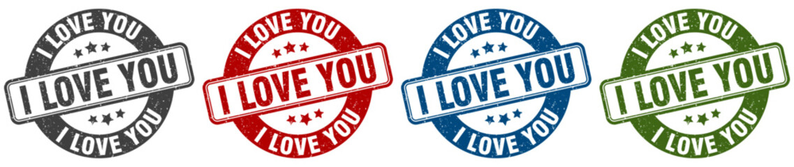 i love you stamp. i love you round stamp set isolated on white background