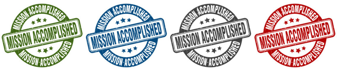 mission accomplished stamp. mission accomplished round stamp set isolated on white background