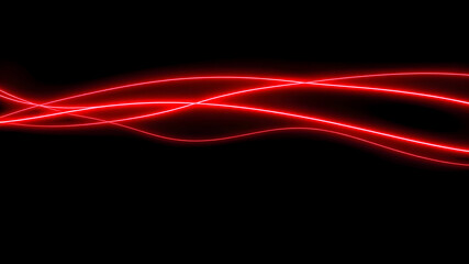 Dark abstract background with red neon glowing lines. Bold neon red light trails on a dark surface,...