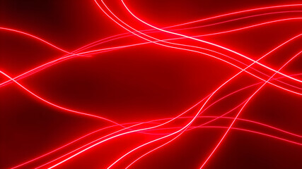 Dark abstract background with red neon glowing lines. Bold neon red light trails on a dark surface,...