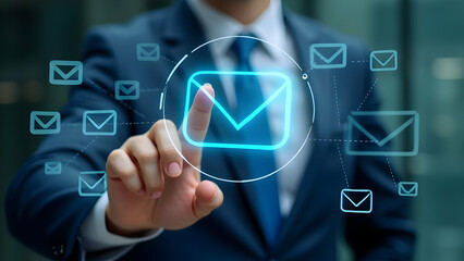 Obraz premium Male Hand Grasping Letter Icon with Cloud Computing