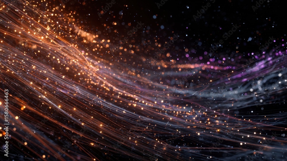 Poster a dazzling array of glowing strands dances in a cosmic environment reflecting the harmonious interpl