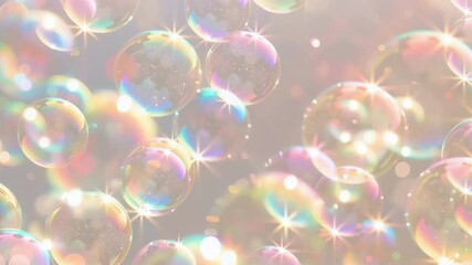 Iridescent soap bubbles floating with colorful bokeh lights. Use for spring cleaning concept - Powered by Adobe
