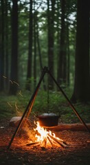 Warmth and Light in the Woods Cooking Over a Campfire