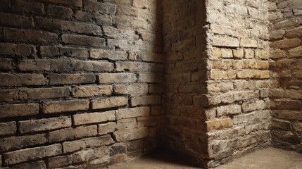 Raw exposed brick wall corner with natural mortar texture