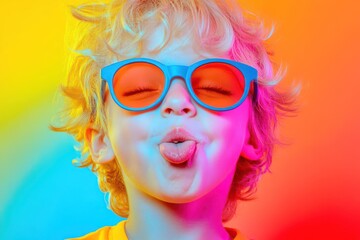 Child Making Silly Face Against Colorful Background