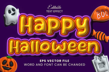 Happy halloween 3d inflated vector text effect. Halloween glossy inflated text style