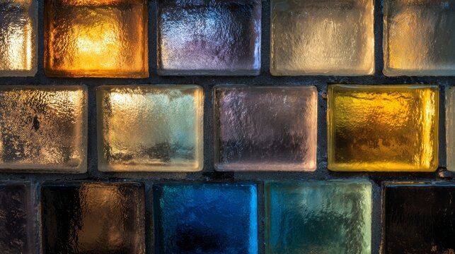 Contemporary glass brick wall with translucent light effects