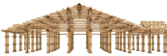 Fototapeta premium Detailed view of a bamboo structure, showcasing its intricate framework and natural material.