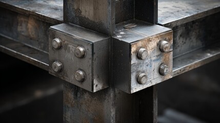 Industrial steel beam junction with precise welding details