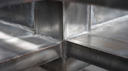 Industrial steel beam junction with precise welding details