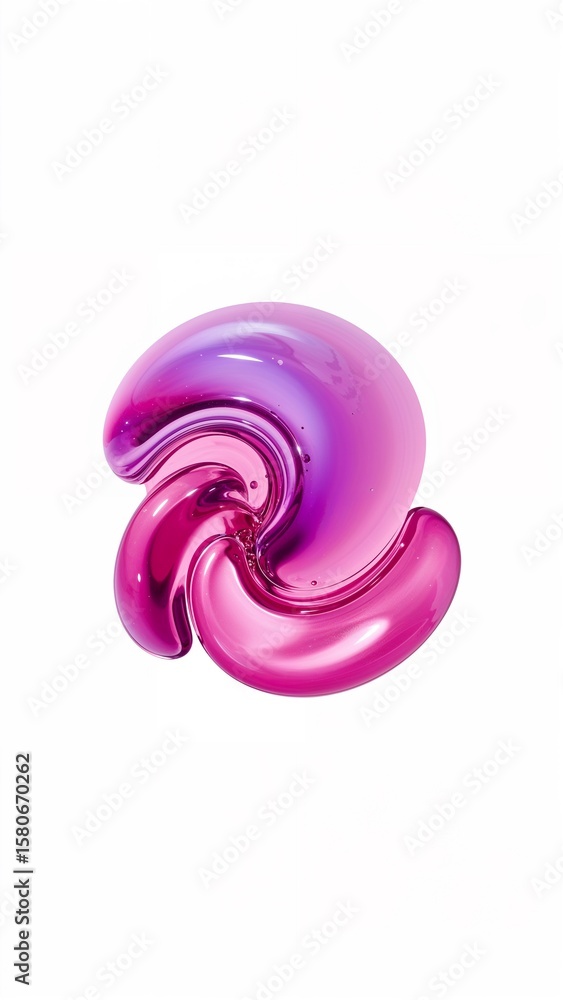 Wall mural gradient fuchsia liquid swirl fluid 3d abstract trendy puff shape on plain white background
