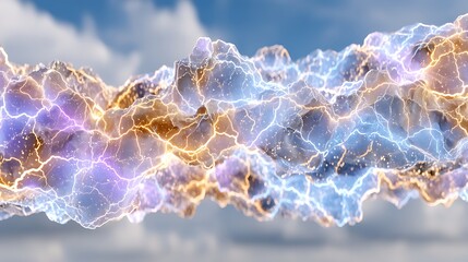 Violet and White Electrical Plasma Discharge Against Blue Sky
