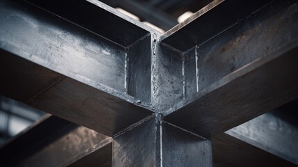 Industrial steel beam junction with precise welding details