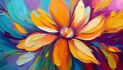 Fototapeta premium close up of vibrant textured abstract flower painting in oil on canvas created using generative ai