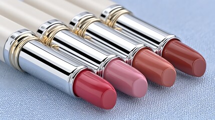 Elegant White Lipstick Tubes with Silver Accents on Soft Surface