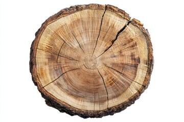 Wooden Tree Stump Cross Section on White Background