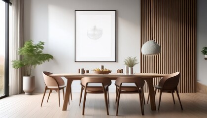 mock up frame poster in modern minimalist dining room interior mockup