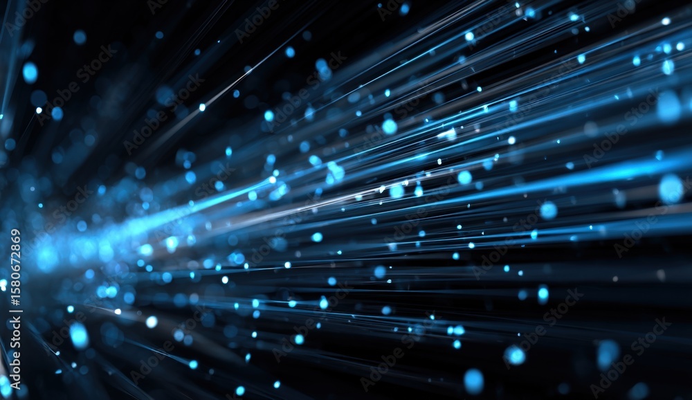 Poster abstract digital light stream representing technology innovation with dynamic glowing blue particles