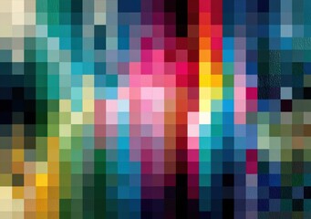 Abstract colorful mosaic pattern with vibrant geometric pixelated design in a wide variety of bright hues and shades for creative digital artwork