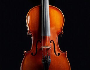Fototapeta premium close up of a violin with strings against a black background