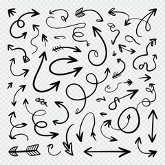 Hand-drawn arrow, squiggle, and doodle set for creative design, highlight, direction, and idea emphasis on transparent background

