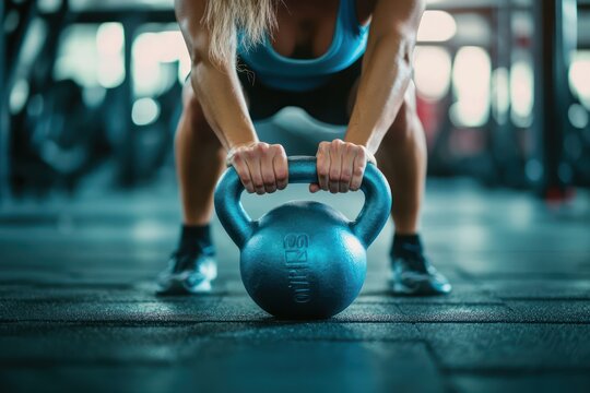 Woman Lifting Kettlebell During Gym Workout - Powered by Adobe