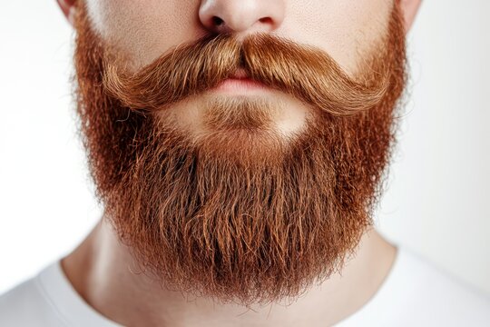 Bearded Man with Stylish Mustache Isolated on White