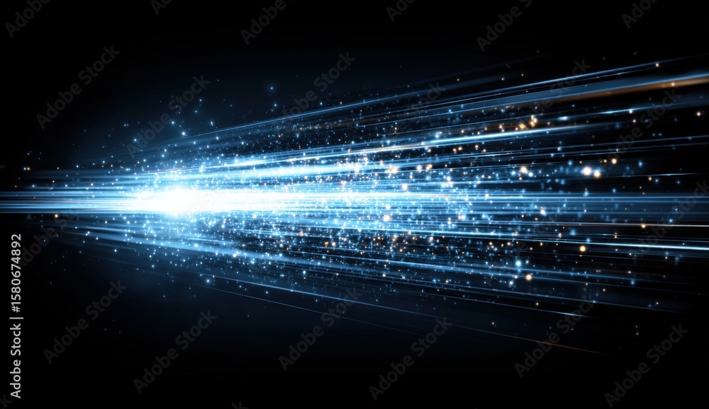 Poster dynamic abstract light streaks and sparkles motion blur effect in space or technology theme for digi
