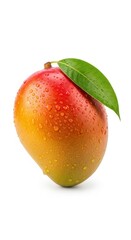 Ripe Red Yellow Mango with Green Leaf Water Droplets 1