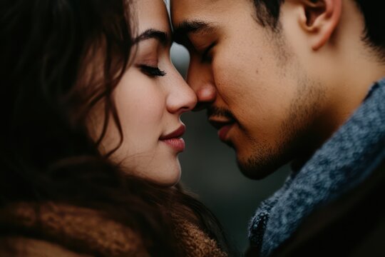 Romantic Couple About to Kiss Close-Up Moment