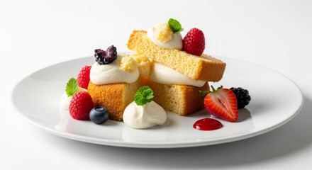 Sponge cake with whipped cream berries