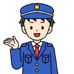 警備員の男性が案内をしている