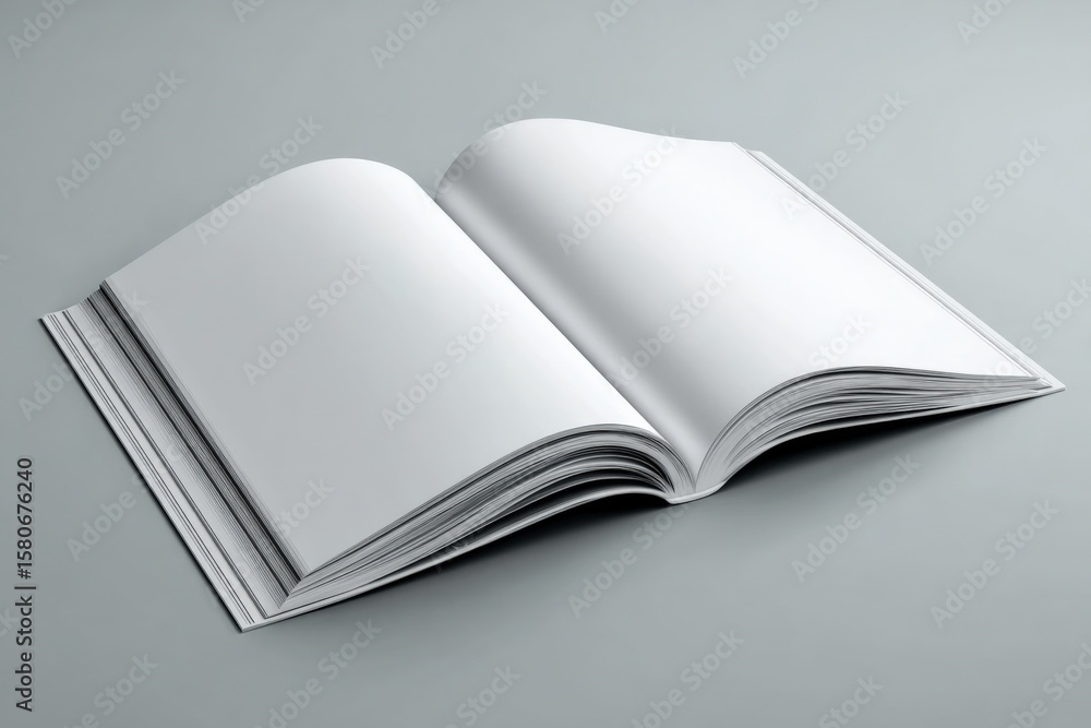 Poster open blank notebook with white pages and spiral binding on gray background for writing sketching or 