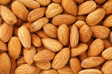 Close-up of raw almonds on a white background