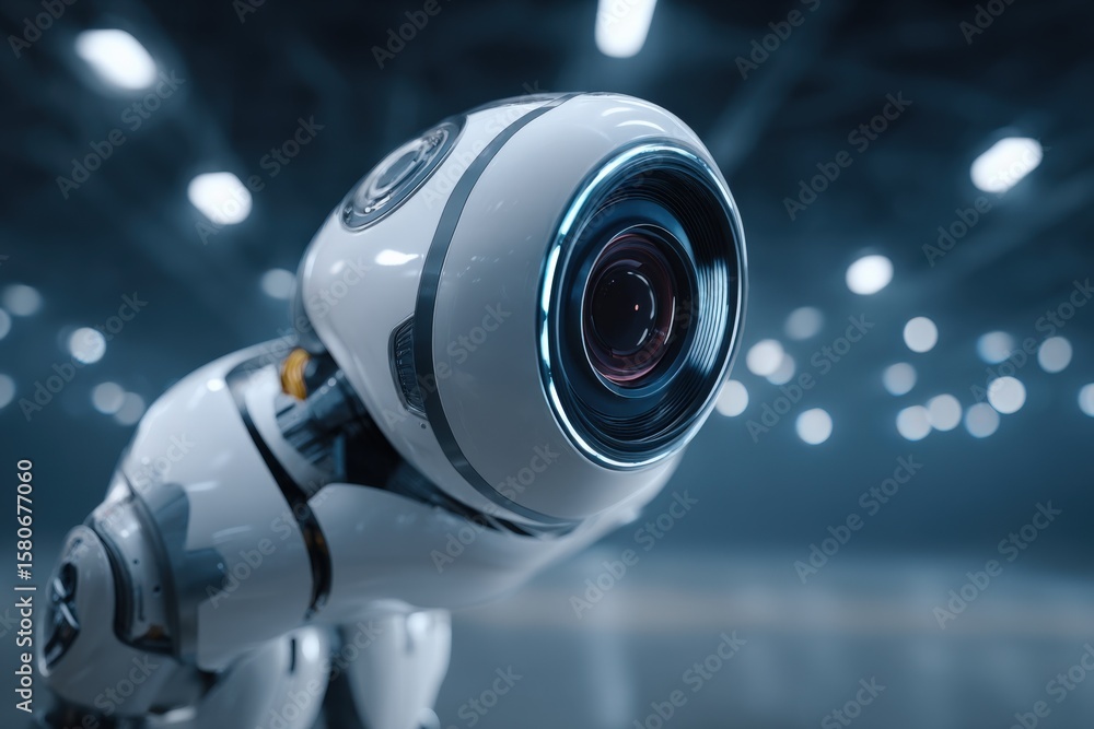 Aufkleber advanced humanoid robot with high-definition camera lens in a futuristic environment showcasing arti