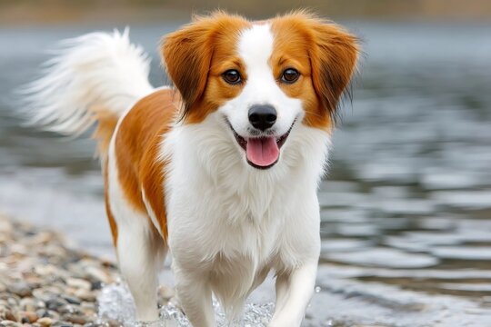 Kooikerhondje running on the beach, enjoying a sunny day - Powered by Adobe
