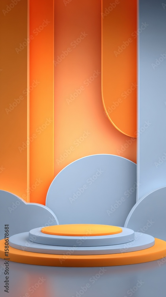 Aufkleber modern abstract geometric background with layered shapes in vibrant orange and cool blue tones, 3d s