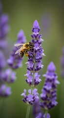 Honeybee on Lavender Flower Close-up