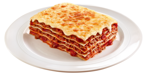 prato com lasanha com molho à bolonhesa isolado em fundo transparente
