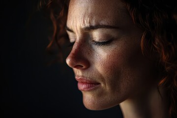 Obraz premium Crying Woman Expressing Deep Emotion Close-Up