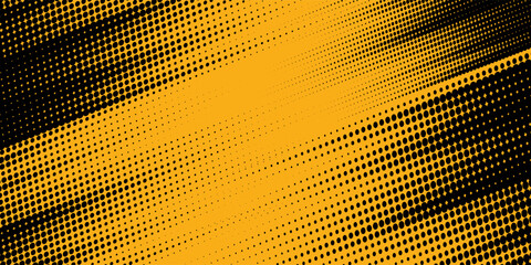 Black halftone pattern. Retro comic gradient background. Bright orange pixel dotted texture overlay. Cartoon pop art faded gradient pattern.vector background