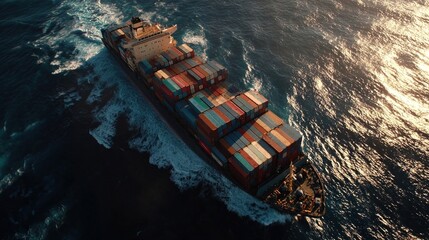 An aerial perspective of a cargo ship equipped with an exhaust filtering unit highlighting the units sleek design integrated into the ships superstructure surrounded by containers and