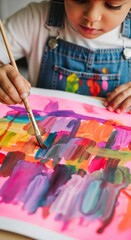 Child Artist Painting Vibrant Abstract Artwork